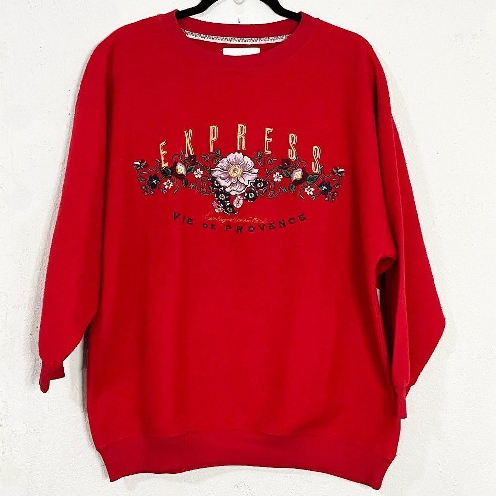 Vintage Red Express Athletique Vie De Provence Floral‎ Sweatshirt Small